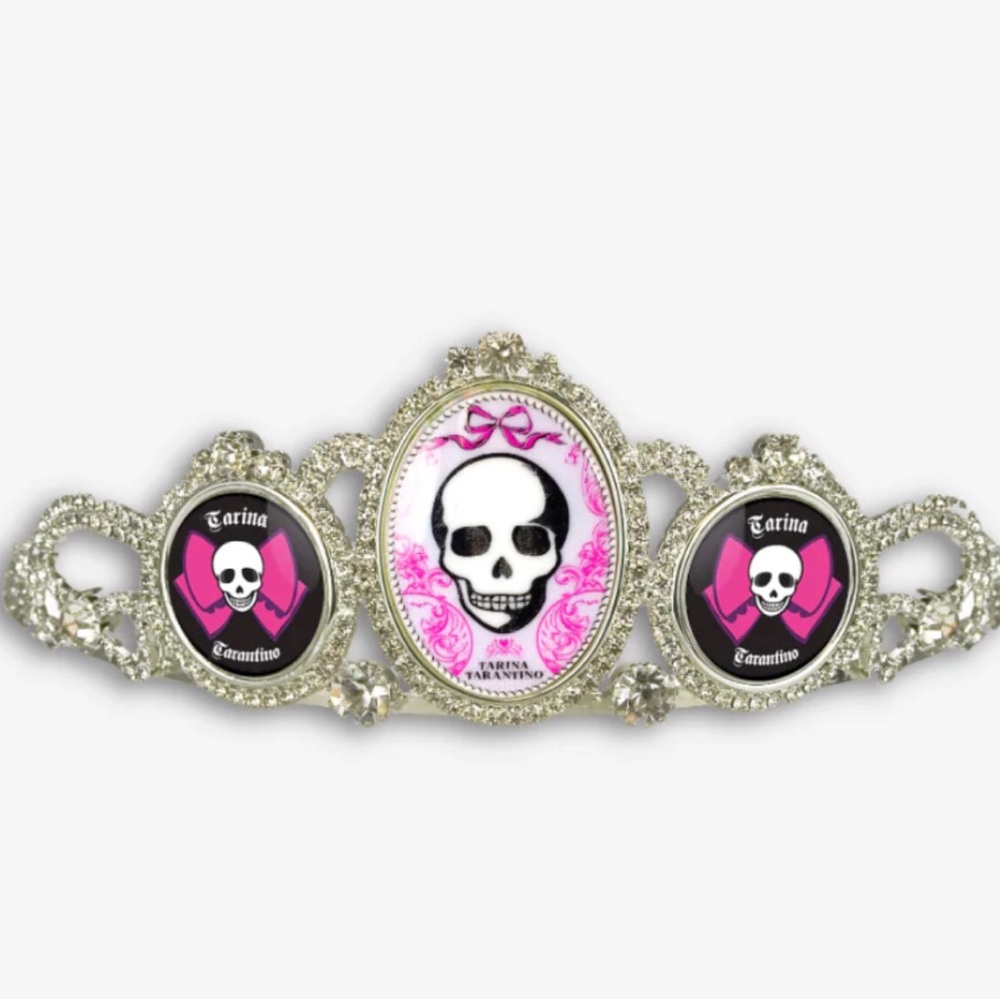 Tarina Tarantino Pink Skull Swarovski Crystal Bow Hair Clip - Picture 5 of 7
